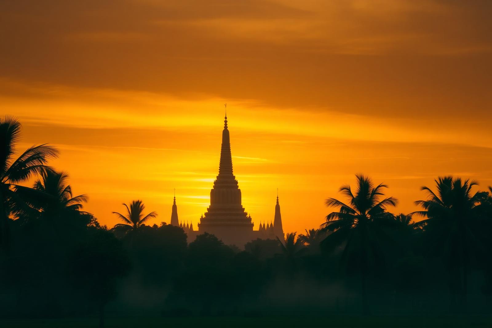 Thailand — temple spires at sunrise